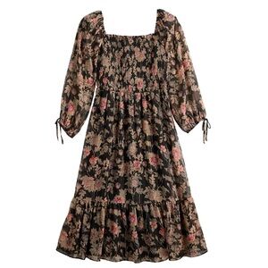 Lauren Conrad Smocked Bodice Midi Floral Dress